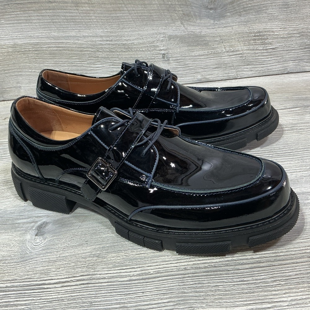 Marc Nolan Atlas Low Top Leather Derbys Buckle Lace Up Navy Patent Size 16